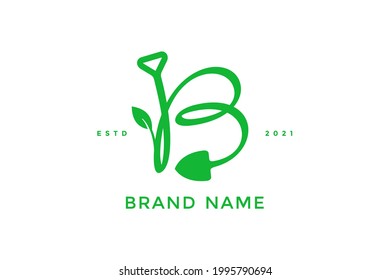 Modern and Sleek logo design Initial B Shovel and leaf.