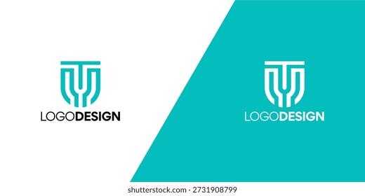 Símbolo de design de logotipo moderno e elegante com fundo ciano e branco