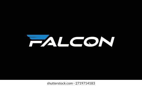 A modern and sleek logo featuring the word 'FALCON' in stylized white typography against a solid black background. The letter 'F' is accompanied by