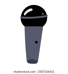 Modern sleek microphone with a glossy black spherical top and a dark grey handle