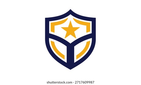 Un logotipo de escudo moderno y elegante con una estrella prominente, que simboliza la seguridad, la protección y la excelencia.