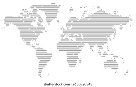 Modern and sleek, this horizontal map illustration forms the earths continents using vector lines. An atlas inspired design element for futuristic infographics and global media.