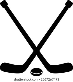 Modern and Sleek Vector Art Featuring Crossed Hockey Sticks and a Puck in the Middle