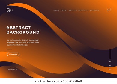 Modern and sleek website landing page featuring an Orange Brown Abstract Background Design. Experience fluid wave curves in shades for a dynamic and visually appealing composition