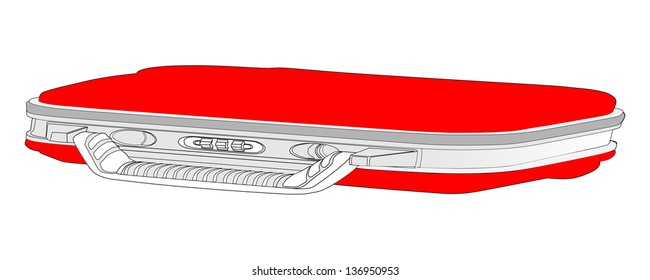 modern slim red and silver suitcase for laptop and traveling isolated on white background