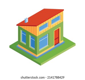 Modern Small Low Rise Residential Building Exterior Isometric Icon 3d Vector Illustration