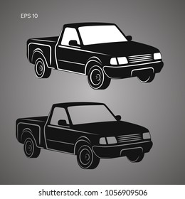 Modern small pickup truck vector illustration. 90's farming delivery wehicle. Countryside workhorse icon