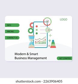 Modern and smart business management landing page. Vector of smart technology template, website development illustration