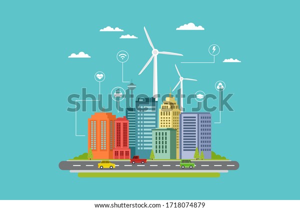 modern smart city flat design with info\
graphic and eco energy elements in the\
future