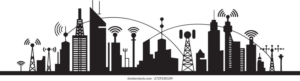 Diseño gráfico moderno de la ciudad inteligente. silueta negra de Vector
