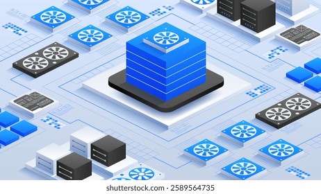 Modern Smart Data Facility featuring advanced servers and optimized cooling solutions, showcasing innovation in digital architecture and reliable data management.