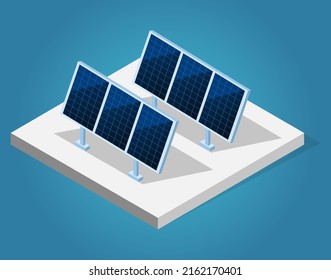 Modern smart electrical solar power plant technology equipment. Digital related asset. Power plant battery energy storage with photovoltaic solar panels and rechargeable li-ion electricity backup