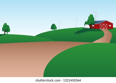 Modern smart farm using renewable energy. Digital agriculture. Vector illustration