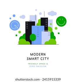 Modern smart and green city. Urbanistics and urban landscape. Flat illustration. Vector file.