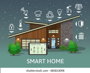 Modern Smart Home. Flat design style concept of smart house technology system with centralized control. Vector illustration