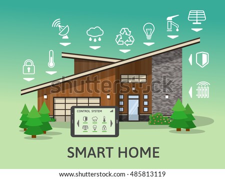Modern Smart Home. Flat design style concept of smart house technology system with centralized control. Vector illustration
