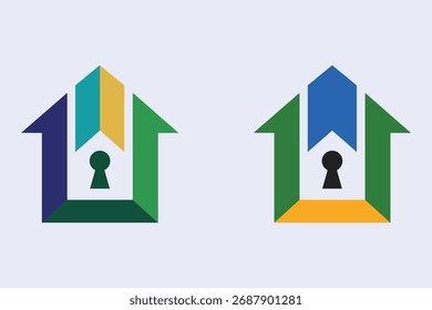 Modern smart home logo featuring keyhole design in gradient colors, ideal for security, real estate, or home automation businesses.