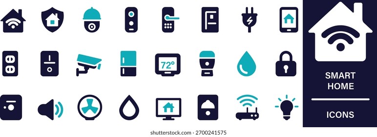 Moderno conjunto de Vectores inteligentes para el hogar con automatización, IoT y dispositivos conectados en estilos planos y esquemáticos. Perfecto para proyectos de tecnología, energía e innovación en el hogar.