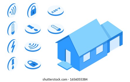Ilustración moderna de tecnología isométrica vectorial Smart House. 