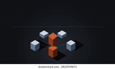 Modern smart infrastructure layout with isometric floating steps and a clean top headline region. Gunmetal, Silver and Copper color theme.