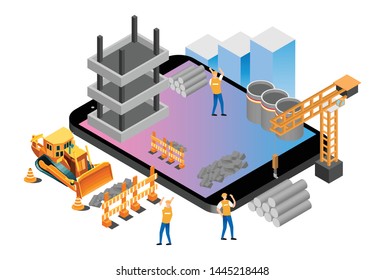 Modern Smart Isometric Under Construction Page, Suitable for Diagrams, Infographics, Illustration, And Other Graphic Related Assets