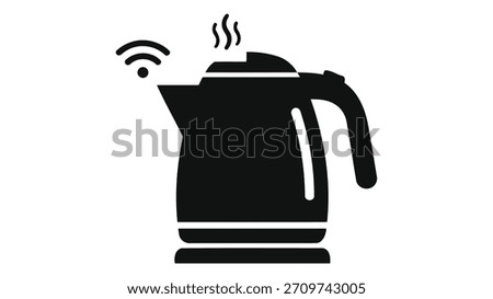 Modern smart kettle with wi fi symbol and steam indicating automatic heating and connected kitchen appliance technology