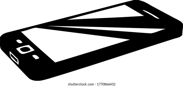modern smart mobile phone with display (laid horizontally) silhouette, outline, vector, illustration