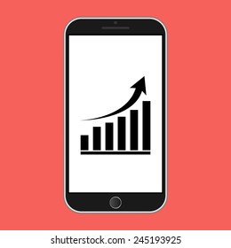 Modern smart phone with growing graph icon