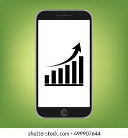 Modern smart phone with growing graph icon