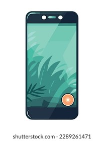 Modern smart phone icon with green leaf isolated