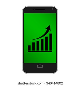 Modern smart phone isolation with growing graph icon