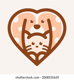 Modern, Smart, Professional, Minimalist Dog And Cat OnHeart Shape Logo Vector