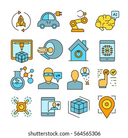 modern and smart technology icons color style