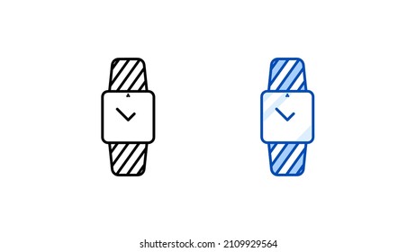 Conjunto de iconos de reloj inteligente moderno. Reloj cuadrado moderno y sencillo. Plantilla lista para iconos lineales y coloreados. Descargar simple vector de pantalla táctil lineal para dispositivos inteligentes. fondo blanco.