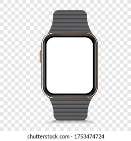 Modern smart watch mockup. Smart watch with black bracelet realistic. Modern wristwatch mock up. Vector illustration