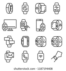 Modern smart watches and apps. Tapping smartwatch on hand wrist. Pulsometer, fitness watch.