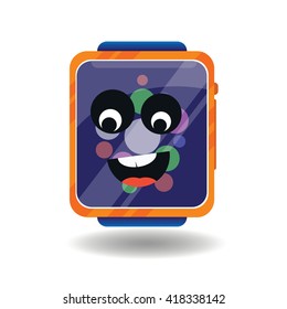 Modern smart watches in cartoon style with a smiling face.Icon Electronic hours.