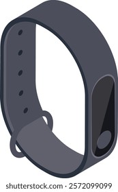 Modern smart wristband with dark gray silicone strap and blank screen, wearable technology for fitness tracking and notifications, isometric view