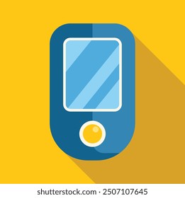 Modern smartphone with blank screen displayed vertically on a yellow background with a long shadow