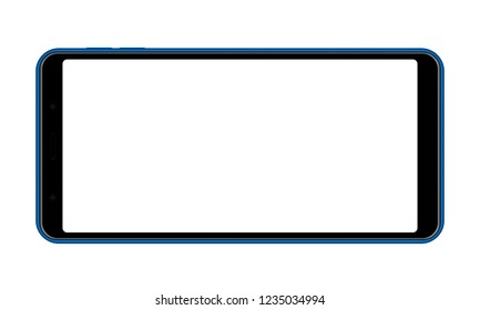 Modern smartphone with blank screen - horizontal front view. Cellphone isolated on white background. Vector illustration