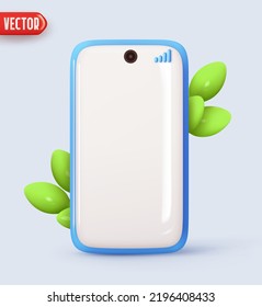 Modern Smartphone Blank screen template. Mockup Mobile phone white screen device. Realistic 3d design in cartoon style. Blue background. vector illustration