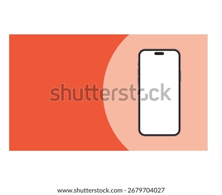 A modern smartphone with a blank white screen is positioned slightly right of center against a two-tone background. The smartphone has a black rectangular screen and thin black bezels with a pill-shap