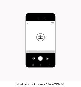 Modern smartphone with camera application. User interface of camera viewfinder. Focusing screen in recording time. Vector