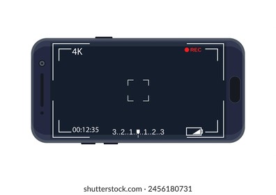 Modern smartphone with camera application. User interface of camera viewfinder. Focusing screen in recording time. Vector illustration flat style