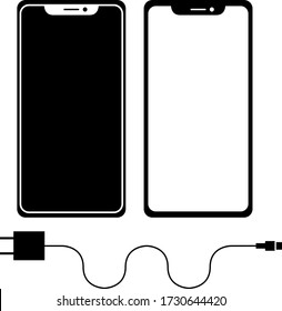 Modern smartphone with charger minimalist icon