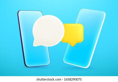 Modern smartphone with chat balloons. 3d comic style editable vector illustration 