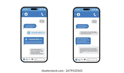 Modern Smartphone Chat UI Template Blue Messaging Bubbles Vector Conversation Screen.