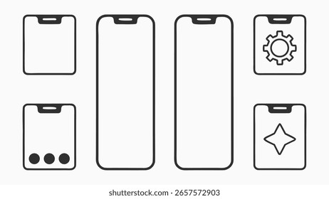 Modern smartphone collection of stylized smartphone outlines with icons set for app design