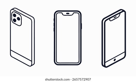 Moderne Smartphone-Kollektion von stilisierten Smartphone-Umrissen mit Symbolen für App-Design
