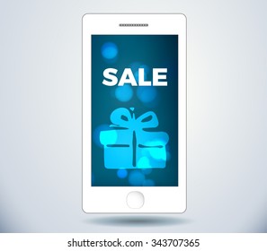 modern smartphone with colorful sale background and gift.